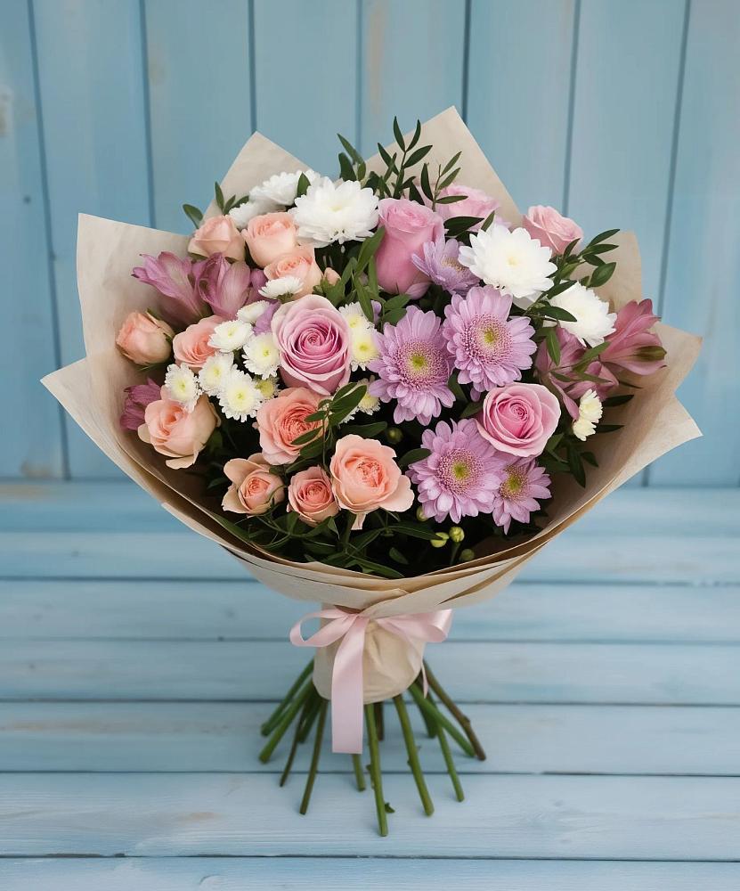 Букет цветов из: Хризантемы, Розы и Альстромерии в Гае