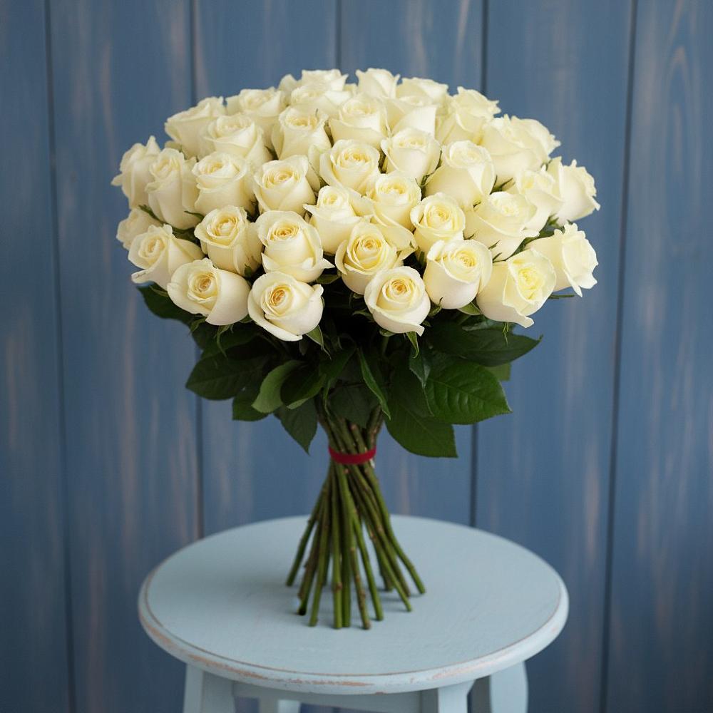 Букет 51 Белая роза Эдлесс Лав в Гае