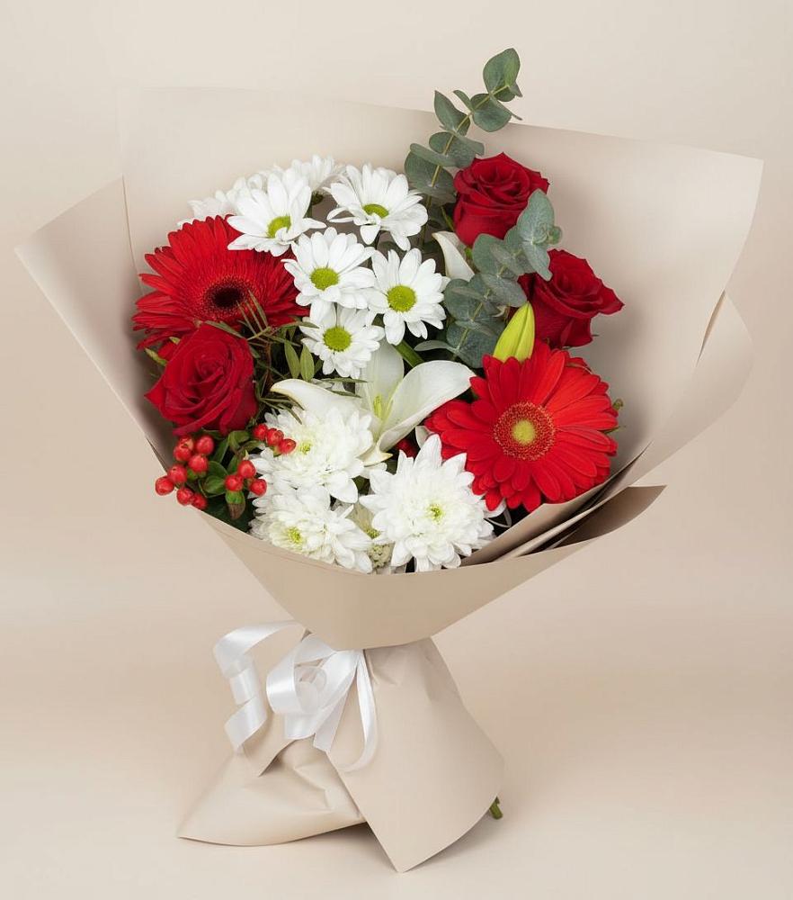 Букет цветов из: Розы, Хризантемы, Герберы и Лилии в Гае