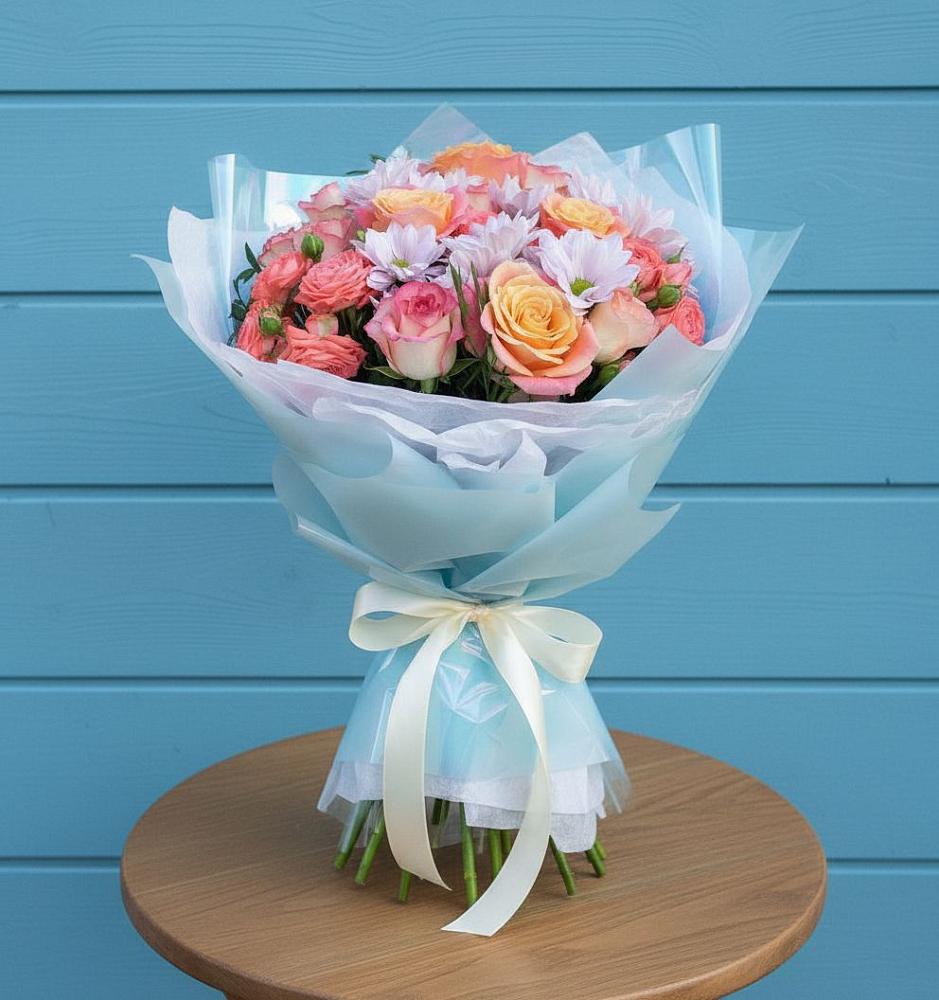 Букет цветов из: Хризантемы и Розы в Гае