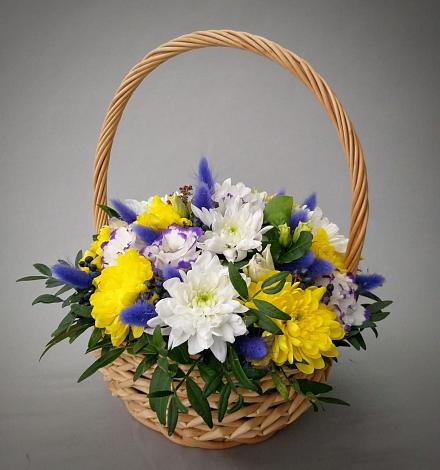 Цветочная композиция из Розы, Герберы и Хризантемы в корзине в Гае